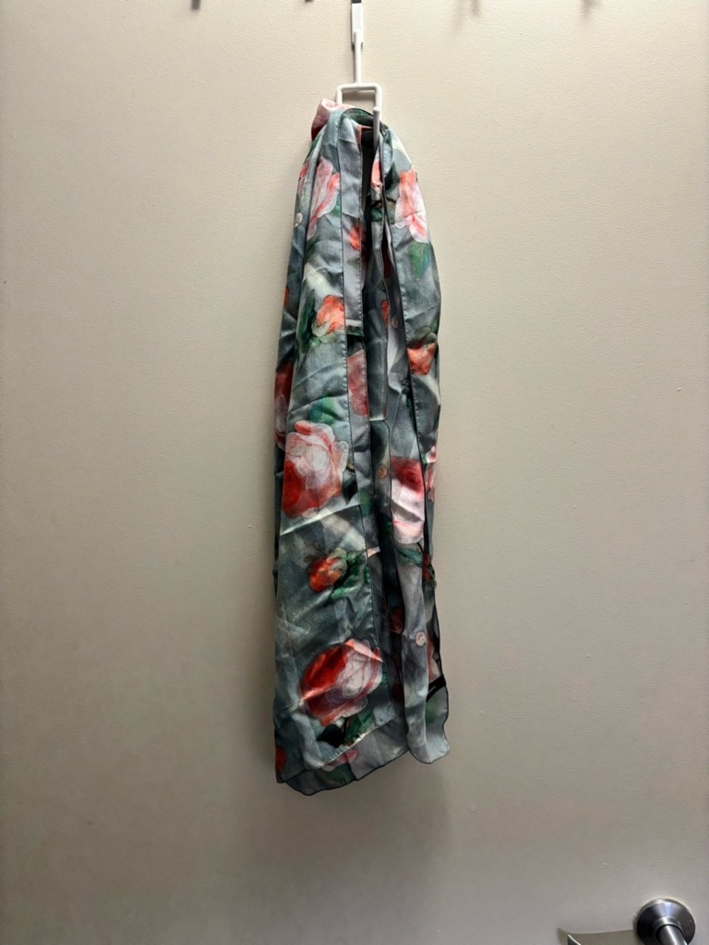 Floral Sheer 100% silk Scarf Wrap in Gray and Coral